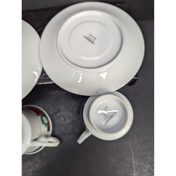 Tienshan Deck The Halls Footed Cup and Saucer Set 6 Oz Lot of 2 - Picture 9 of 10